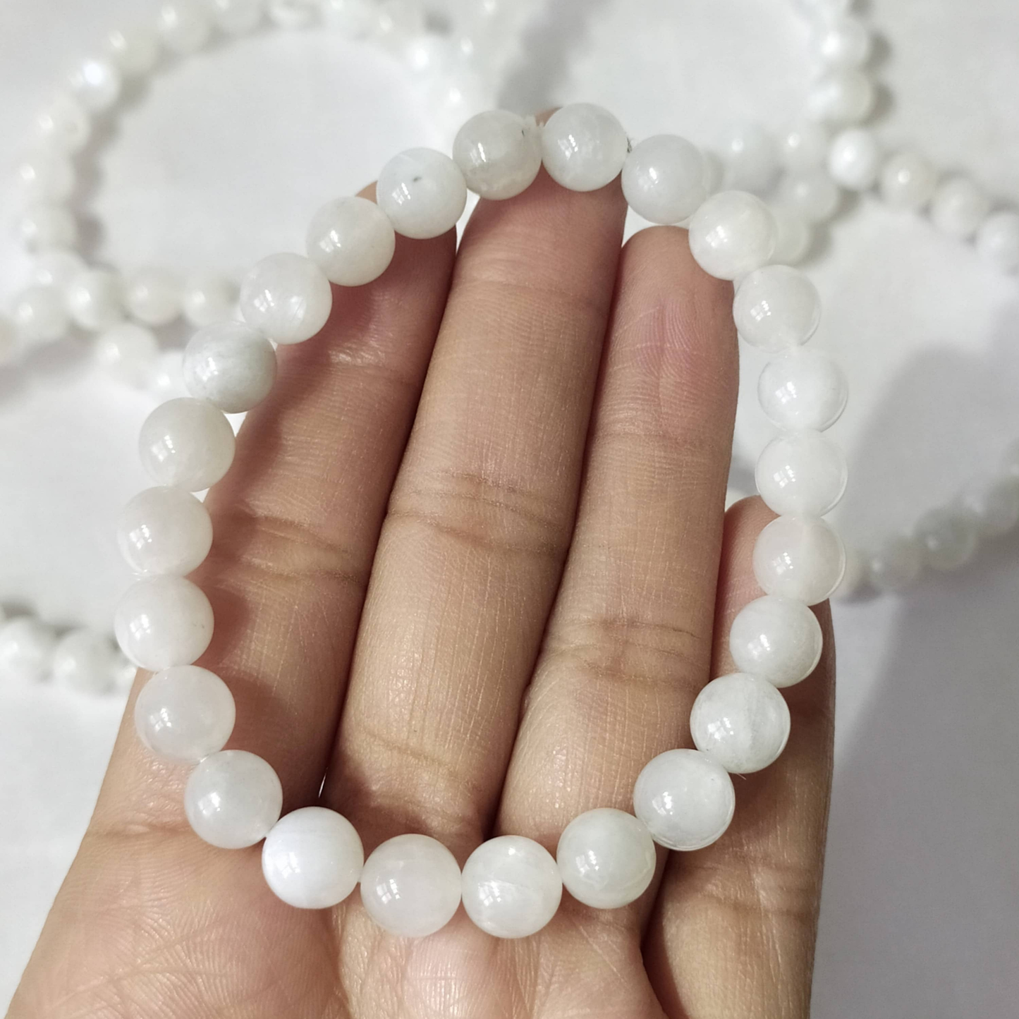 White Rainbow Moonstone Bracelet 6mm