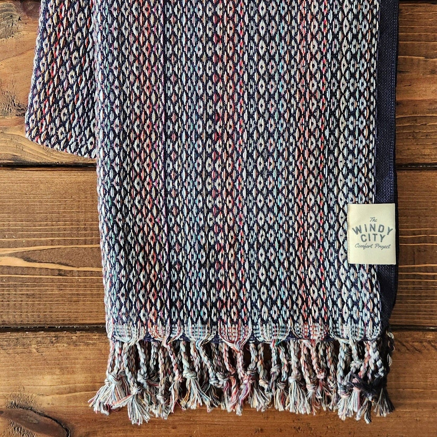 Rainbow Navy Blue Turkish Blanket