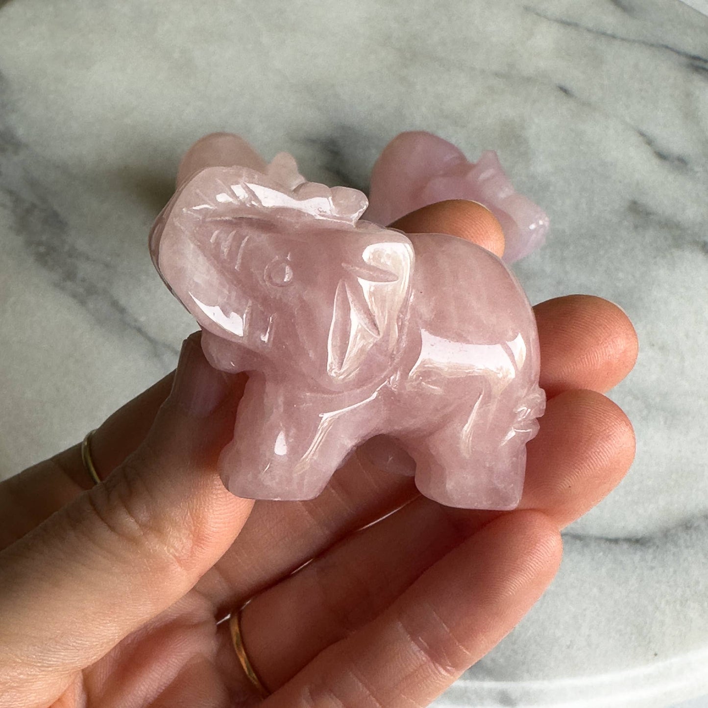 Hand Carved Rose Quartz Elephant