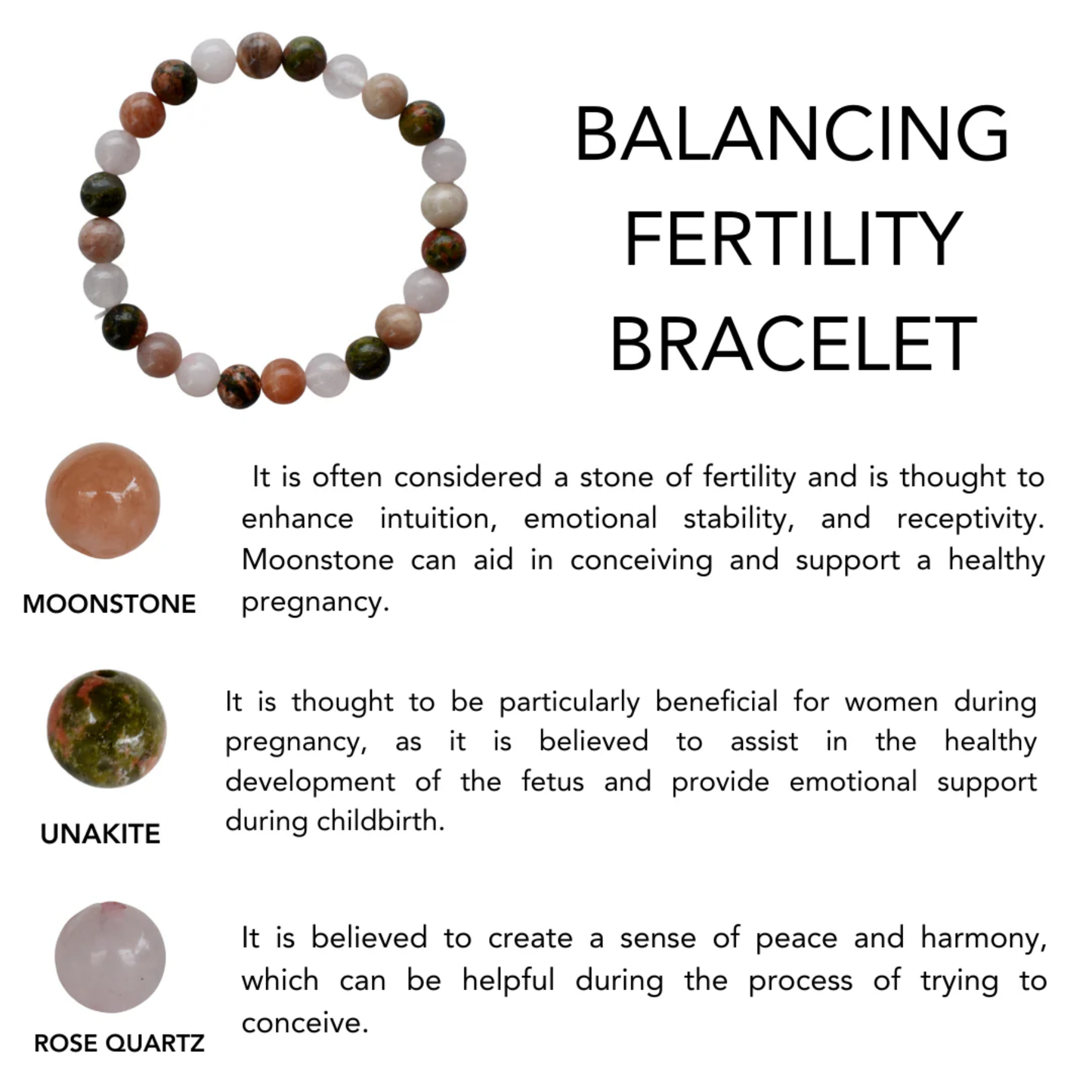 Moonstone, Unakite & Rose Quartz Fertility Bracelet 8mm