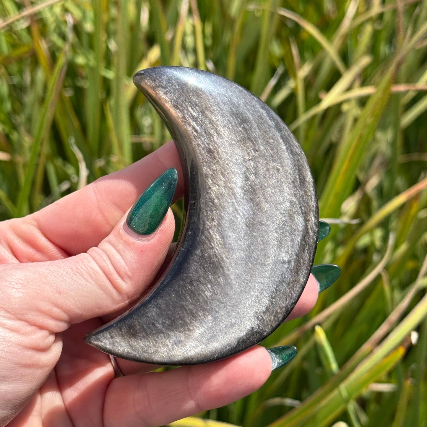 Silver Sheen Obsidian Crescent Moon