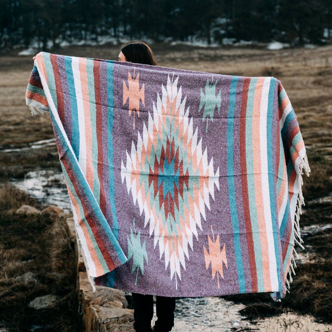 Purple Pastel Aztec Diamond Mexican Yoga Blanket