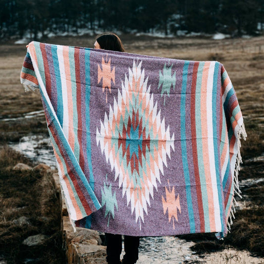 Purple Pastel Aztec Diamond Mexican Yoga Blanket