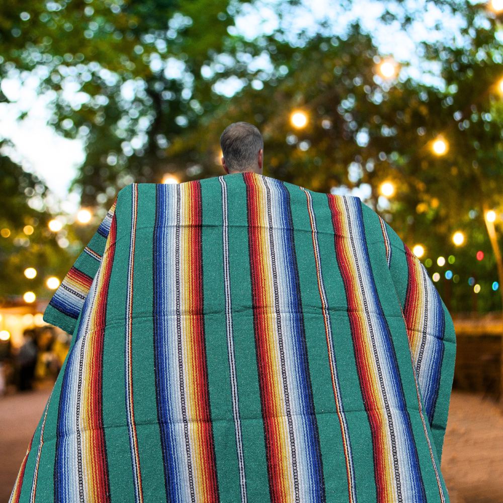 Teal Northern Lights Mexican Yoga Blanket