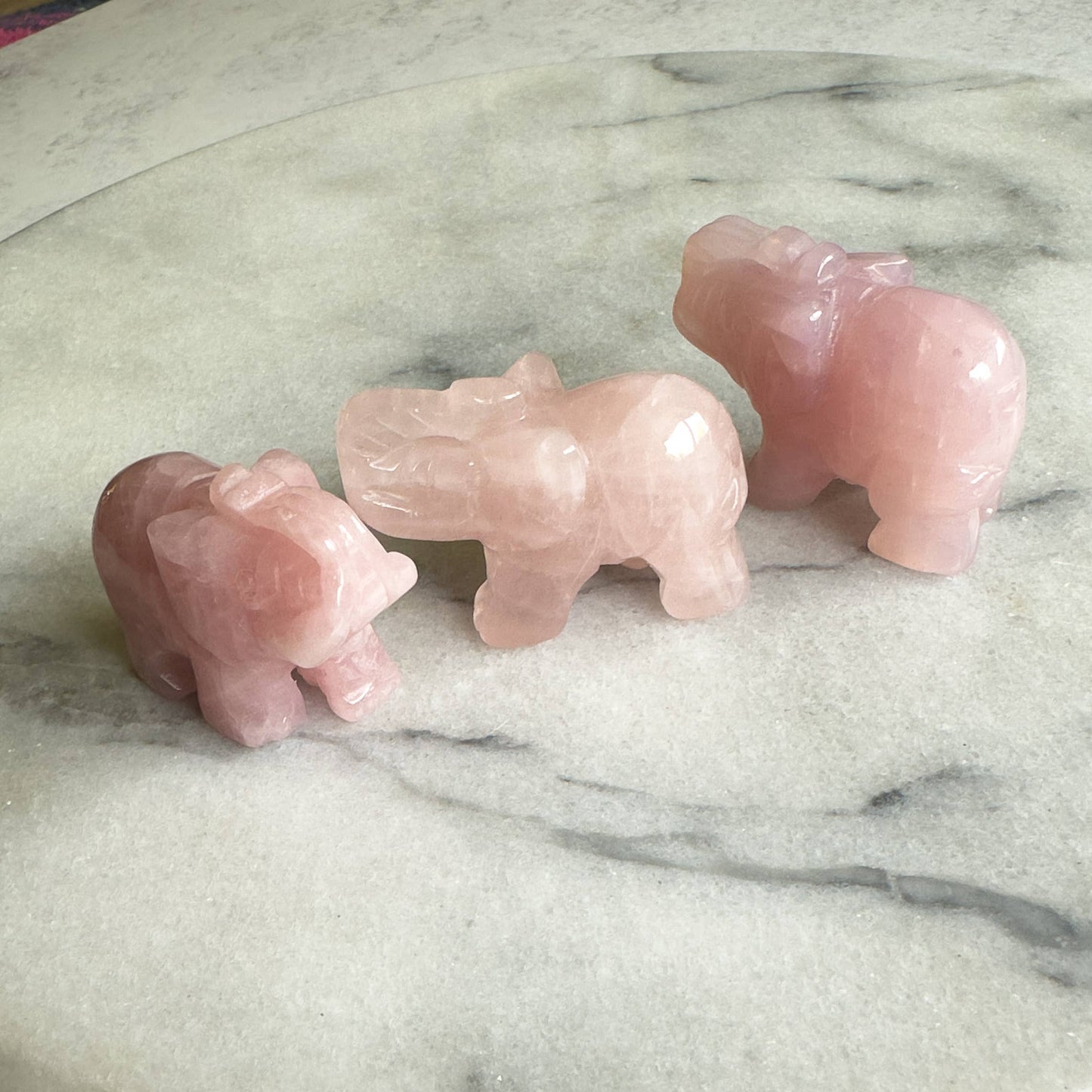 Hand Carved Rose Quartz Elephant