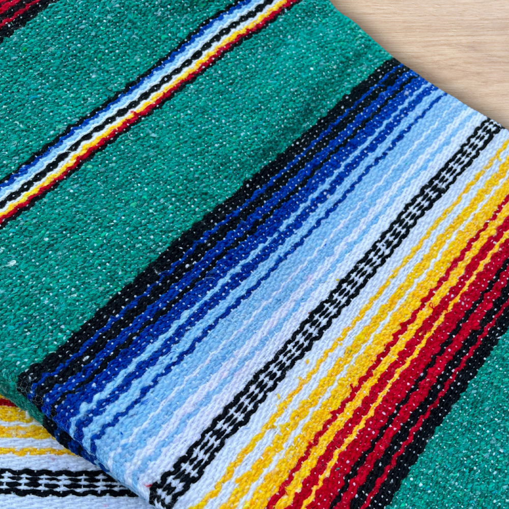 Teal Northern Lights Mexican Yoga Blanket