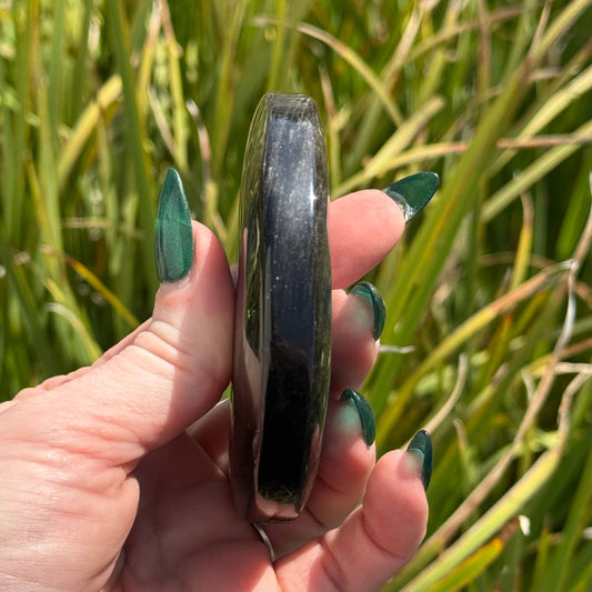 Silver Sheen Obsidian Crescent Moon
