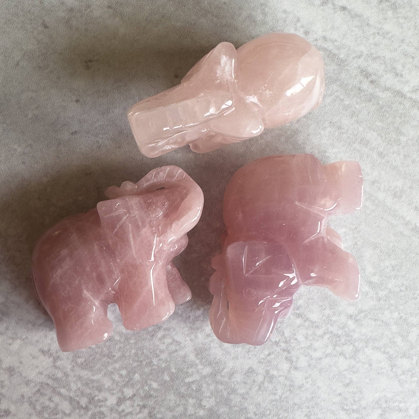 Hand Carved Rose Quartz Elephant