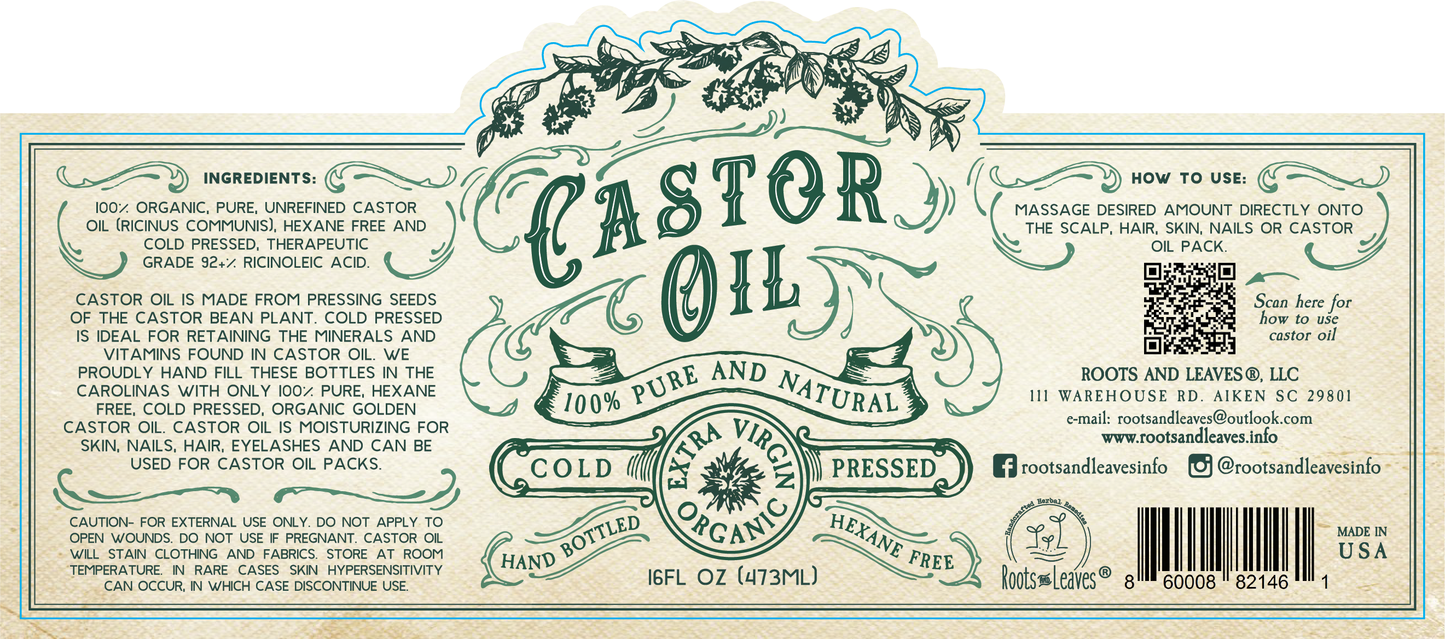 Organic Cold Pressed Hexane Free Castor Oil: 2 oz