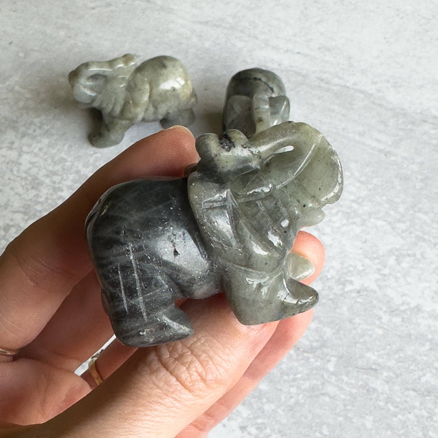 Hand Carved Labradorite Elephant