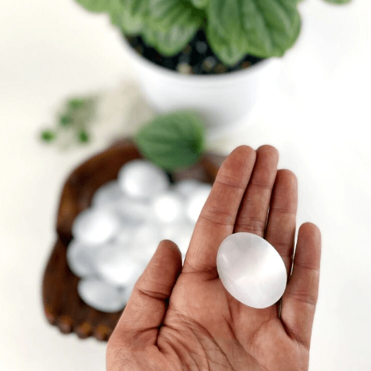Petite Selenite Palm Stone