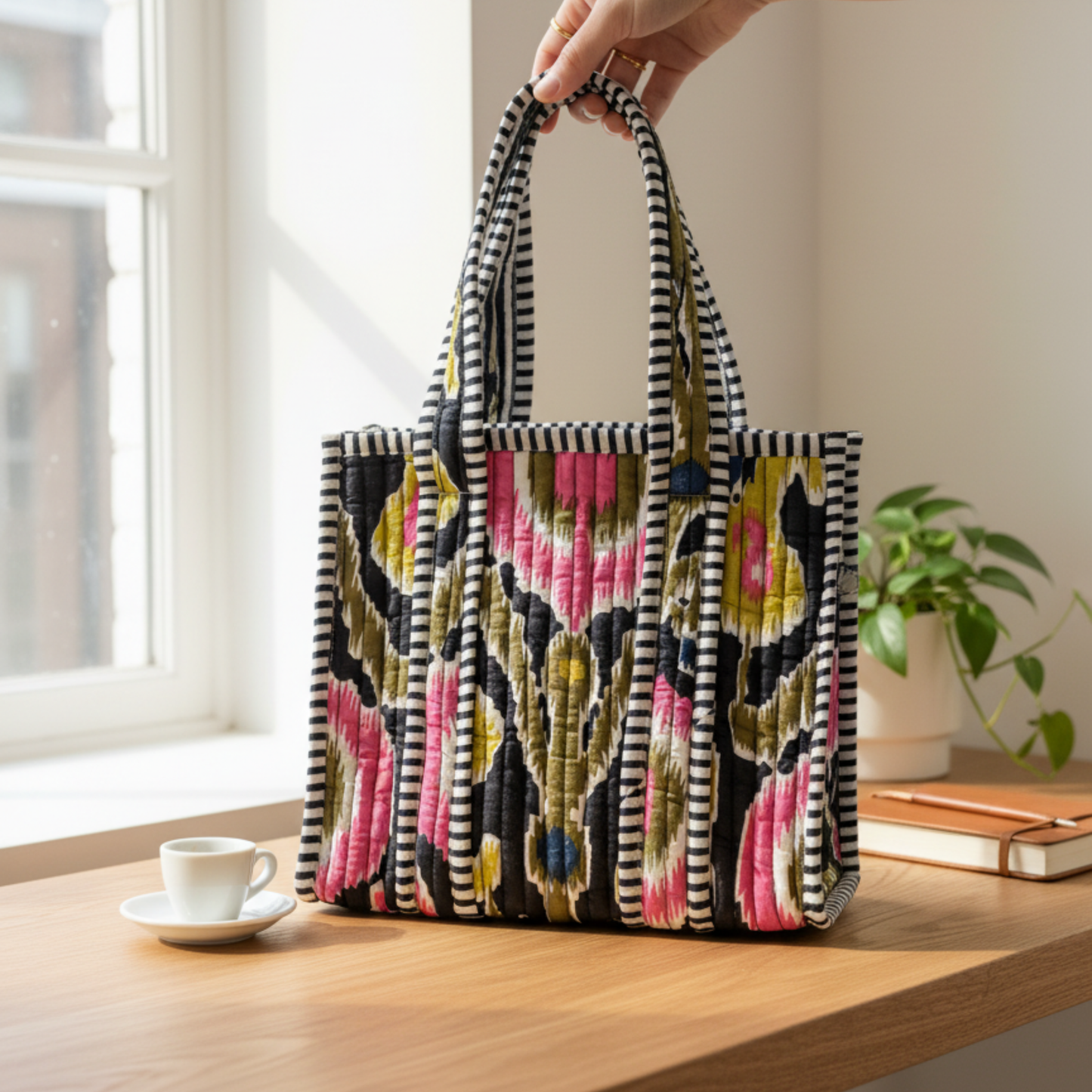Ikat Quilted Cotton Lunch Tote