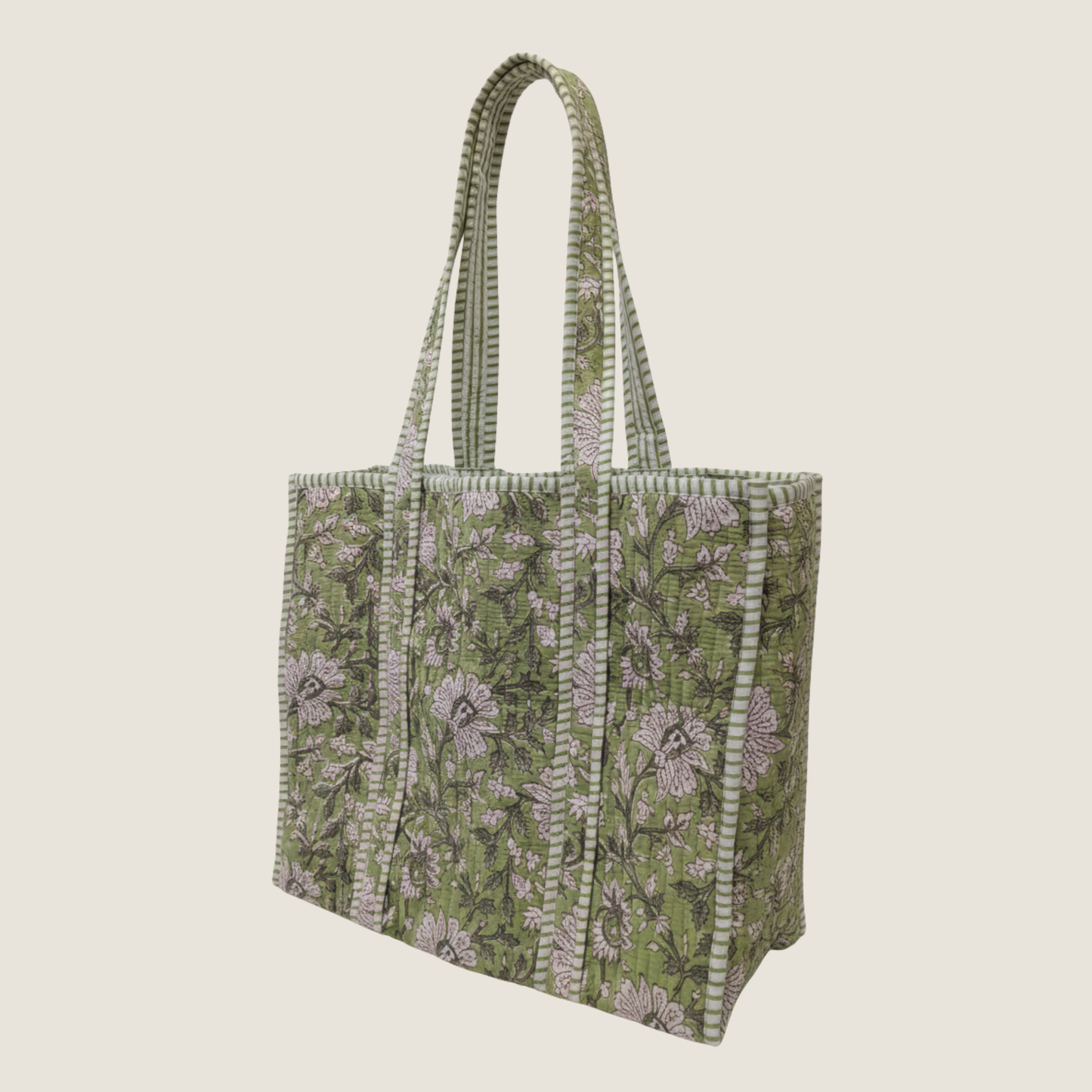 Green Bahar Floral Cotton Quilted Tote Bag