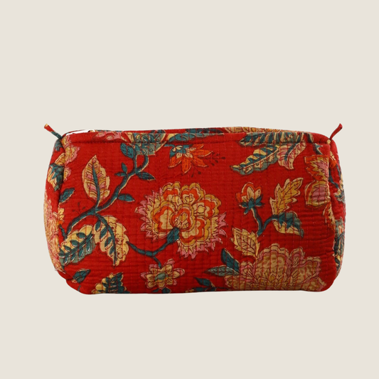 Red Floral Heritage Travel Pouch