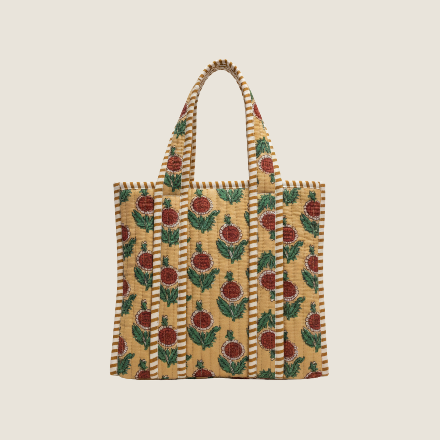 Yellow Floral Quilted Cotton Lunch Tote