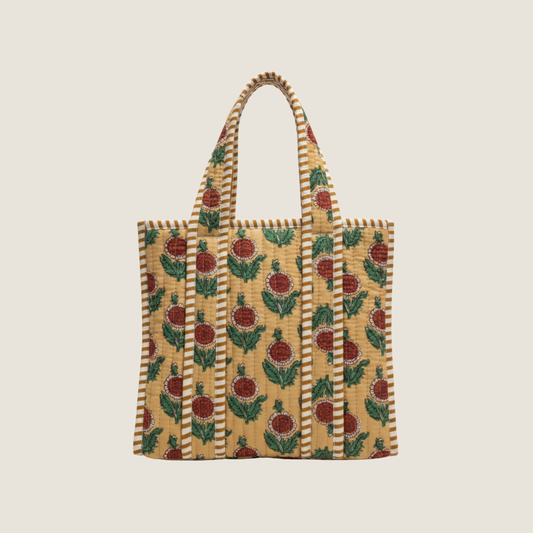 Yellow Floral Quilted Cotton Lunch Tote