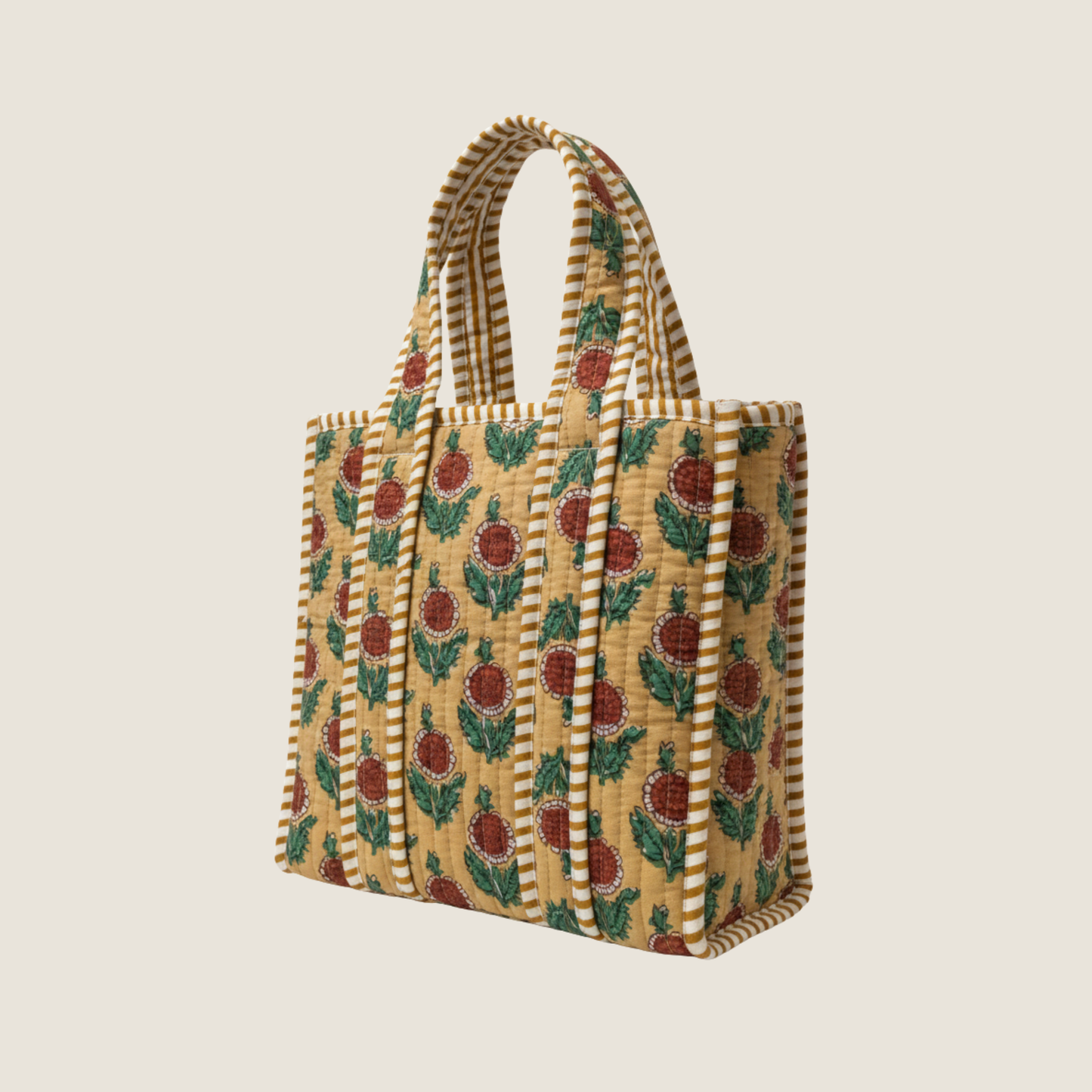 Yellow Floral Quilted Cotton Lunch Tote
