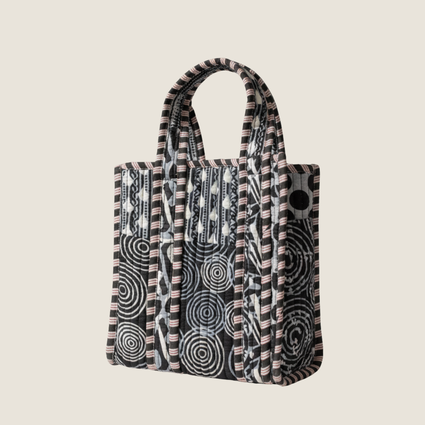 Black Geometric Floral Cotton Lunch Tote