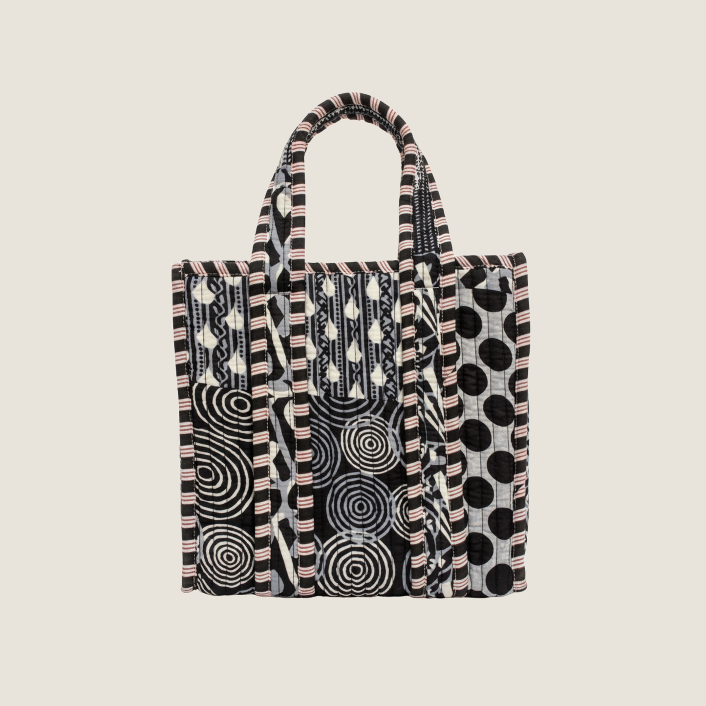 Black Geometric Floral Cotton Lunch Tote