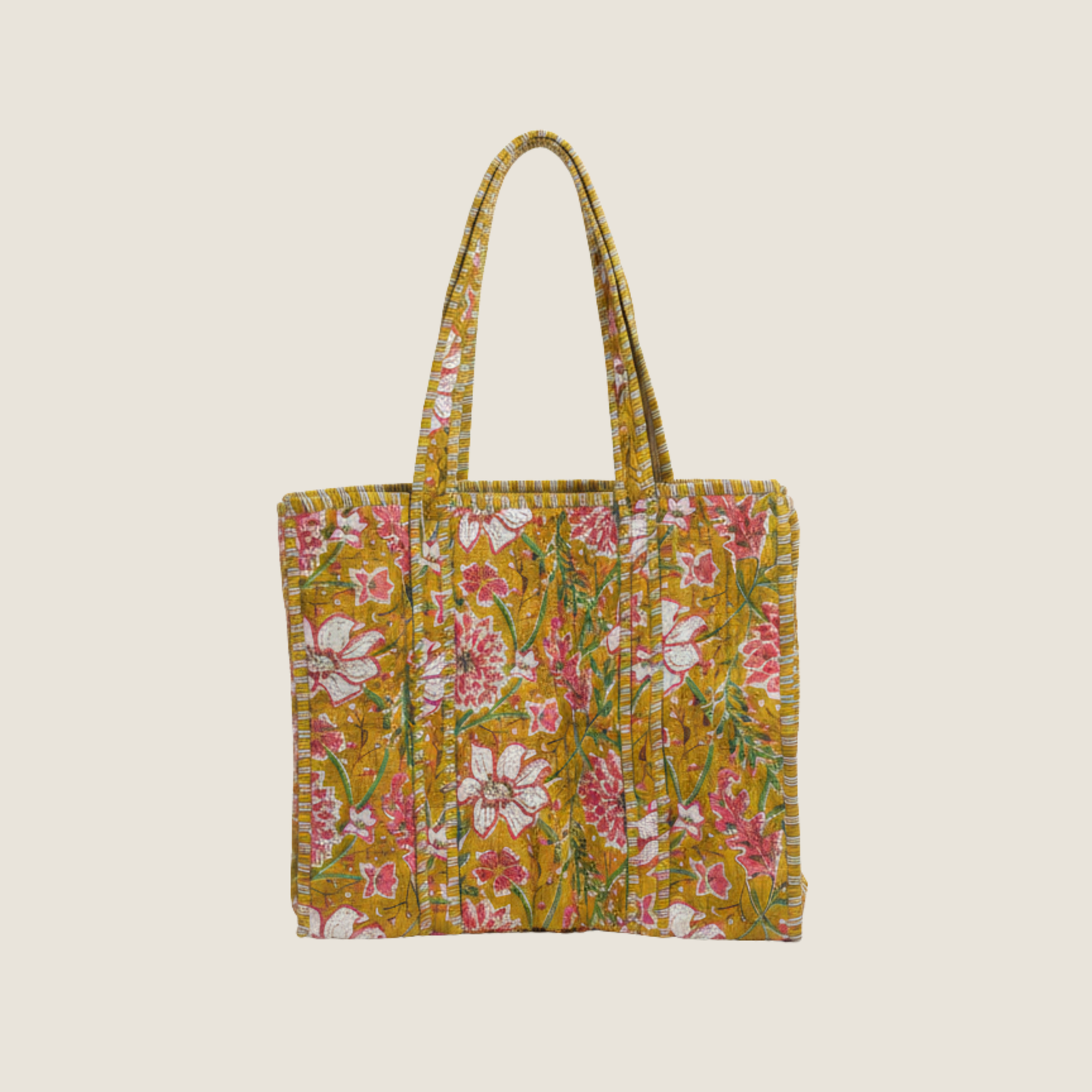 Yellow Floral Cotton Quilted Tote Bag