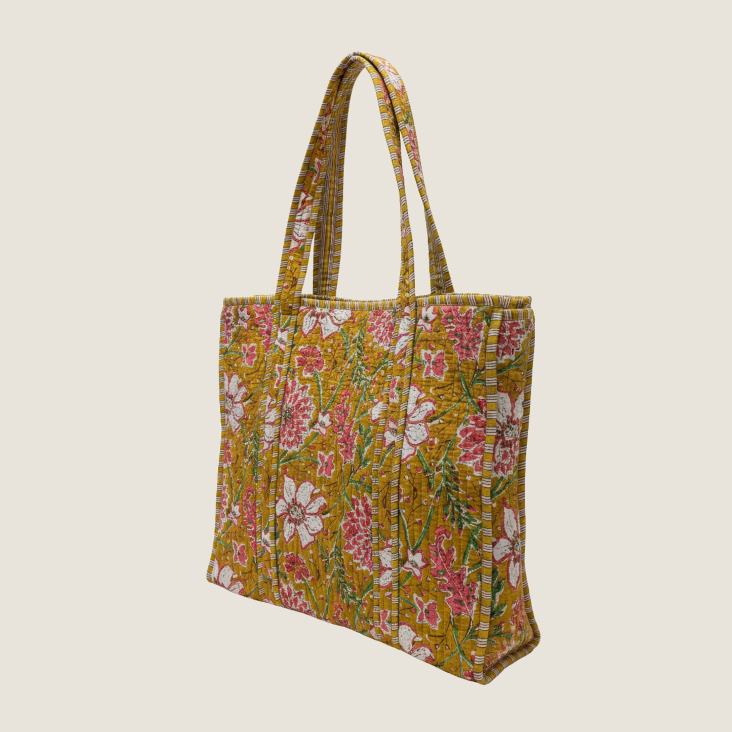 Yellow Floral Cotton Quilted Tote Bag