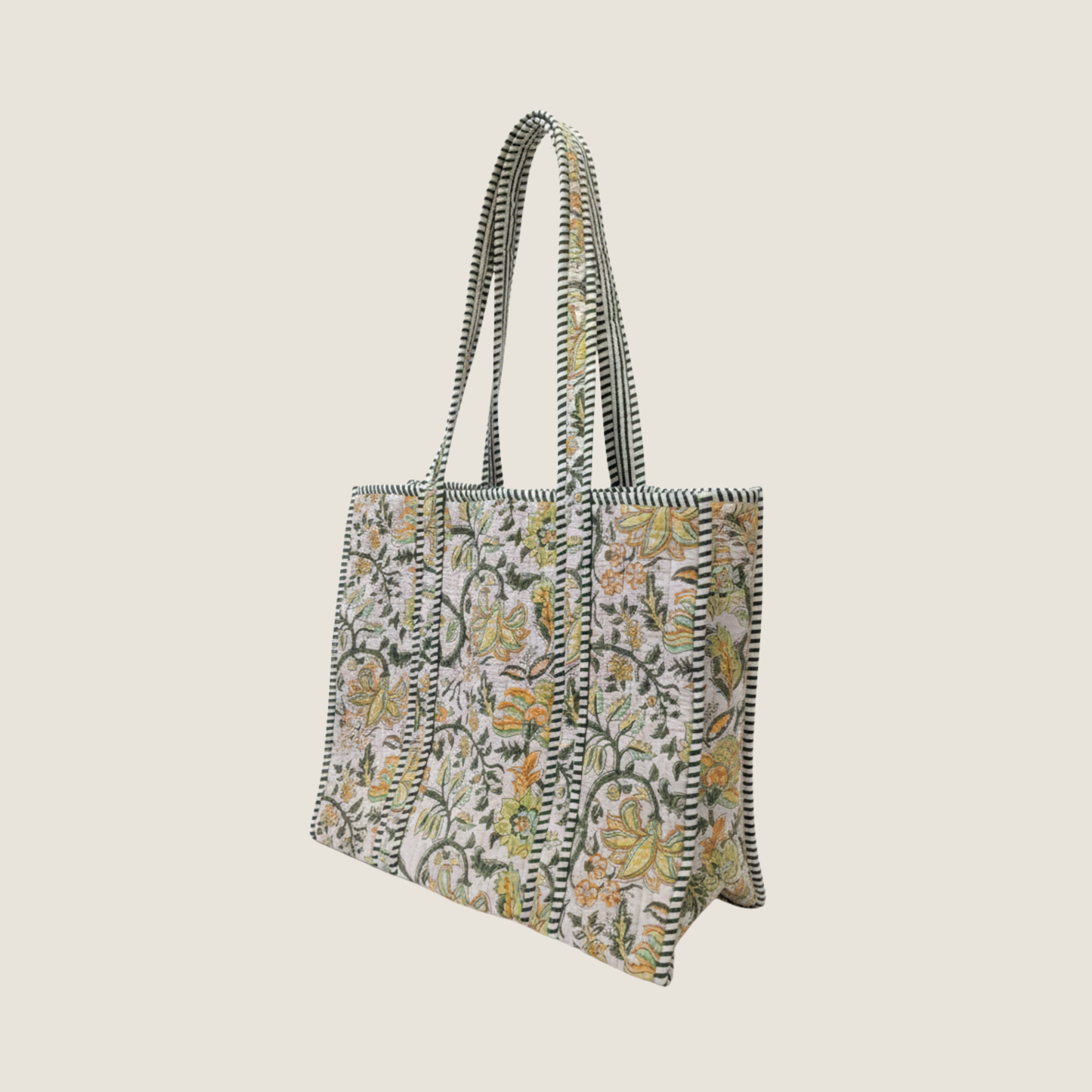 Pistachio Floral Cotton Quilted Tote Bag