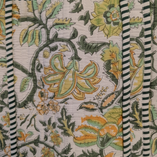 Pistachio Floral Cotton Quilted Tote Bag