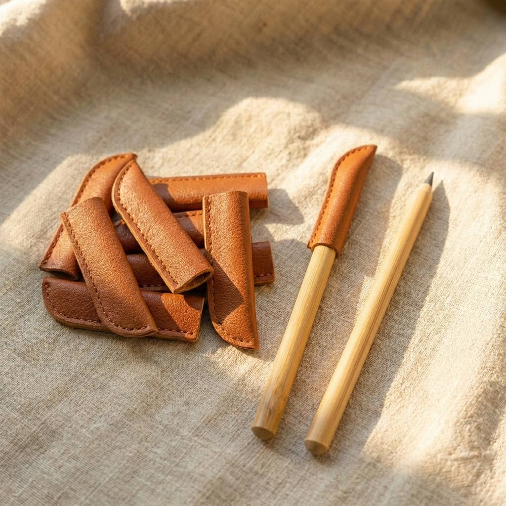 Vegan Leather Pencil Cap - Tan