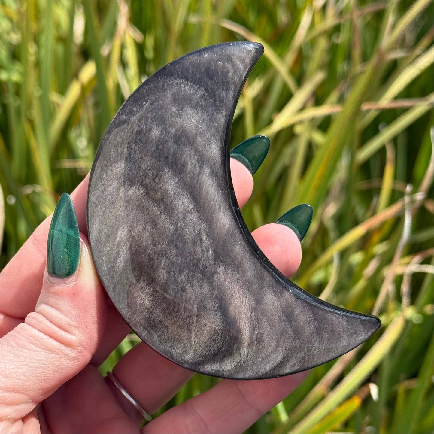 Silver Sheen Obsidian Crescent Moon