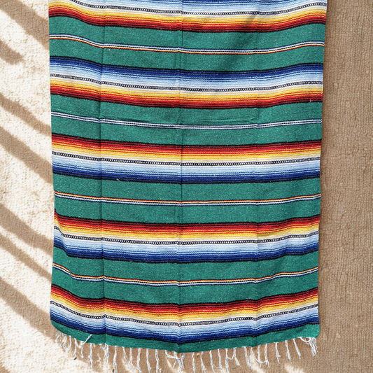 Teal Northern Lights Mexican Yoga Blanket