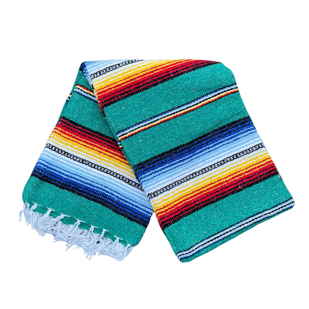 Teal Northern Lights Mexican Yoga Blanket