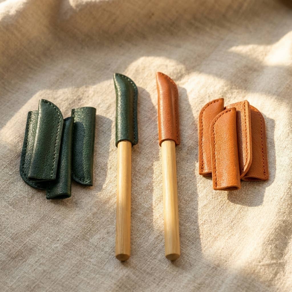 Vegan Leather Pencil Cap - Green
