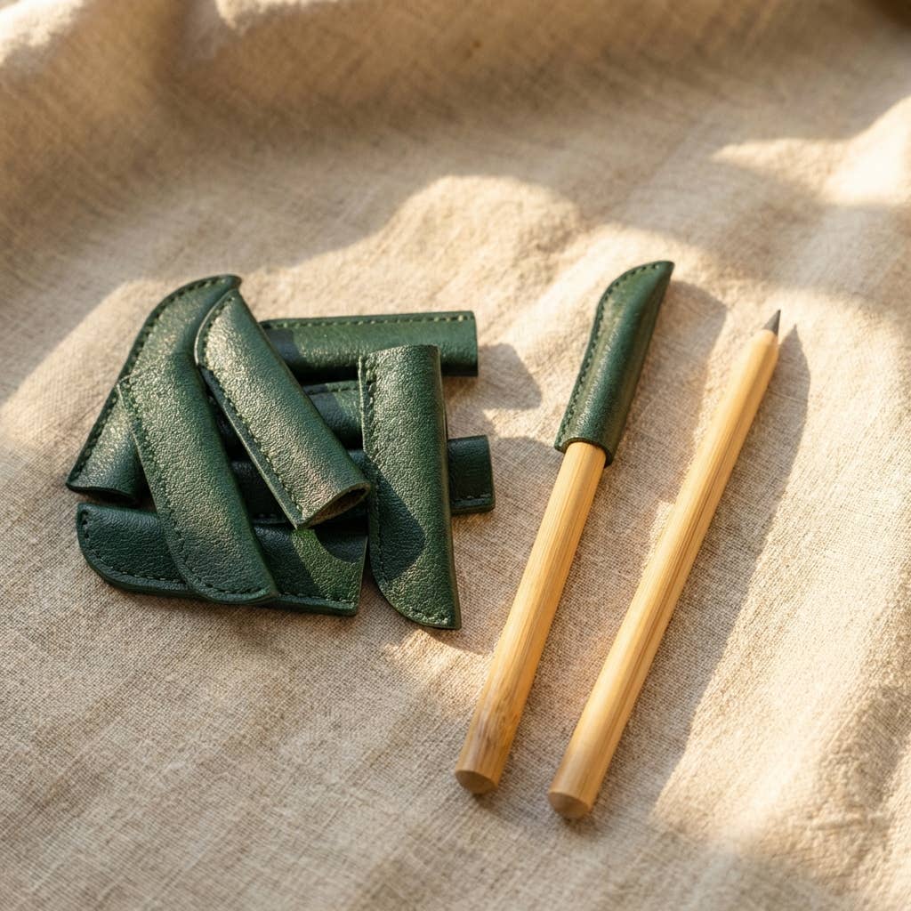 Vegan Leather Pencil Cap - Green